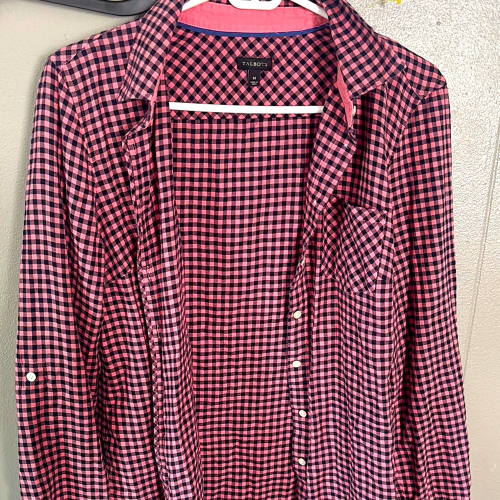 Talbots Pink and Black Gingham Blouse